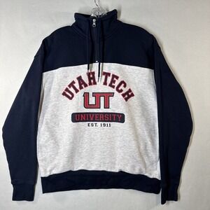 Utah Tech University 1/4 Zip Sweatshirt Gray Blue Size M Logo Excellent